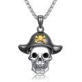 wholesale 925 Sterling Silver Pirate Skull Pendant Necklace Wholesale With Gold Crossbones Detail-0-0