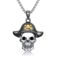 wholesale 925 Sterling Silver Pirate Skull Pendant Necklace Wholesale With Gold Crossbones Detail-Pirate Skull Necklace