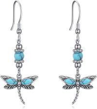 wholesale 925 Sterling Silver Turquoise Dragonfly Drop Earrings for Women-Dragonfly