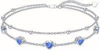wholesale Sterling Silver Birthstone Heart Anklet Bracelets for Women Mom Wife GF-09-Sapphire Bracelet 7\"-9\"