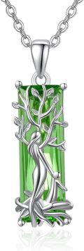 wholesale 925 Sterling Silver Green Austrian Crystal Tree of Life Pendant Necklaces for Women Mothers Day Gifts-0-0