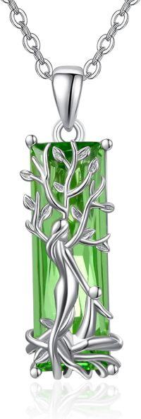 wholesale 925 Sterling Silver Green Austrian Crystal Tree of Life Pendant Necklaces for Women Mothers Day Gifts-B-Mother and 1 daughter or son