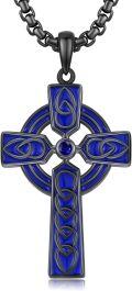 wholesale 925 Sterling Silver Blue Enamel Celtic Knot Cross Pendant Necklace for Men Religious s-0-0