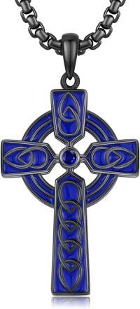 wholesale 925 Sterling Silver Blue Enamel Celtic Knot Cross Pendant Necklace for Men Religious s-Retro