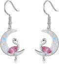 wholesale 925 Sterling Silver Pink Crystal Flamingo Crescent Moon Dangle Earrings for Women Girls Gift Idea-0-0