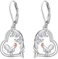 wholesale 925 Sterling Silver Rooster Heart Drop Earrings for Women Girls Gifts Jewelry Accessories-Chicken