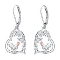 wholesale 925 Sterling Silver Rooster Heart Drop Earrings for Women Girls Gifts Jewelry Accessories-Chicken