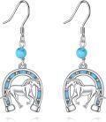 wholesale 925 Sterling Silver Horse Horseshoe Turquoise Western Cowgirl Earrings-0-0