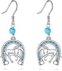 wholesale 925 Sterling Silver Horse Horseshoe Turquoise Western Cowgirl Earrings-Western Horse