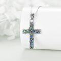 wholesale 925 Sterling Silver Floral Cross Pendant Necklace with Abalone Shell Inlay Christian  for Women Girls-0-2