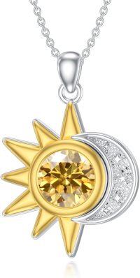 wholesale Silver Gold Sun and Moon Necklace with Stone Women s Gift-November(Citrine)
