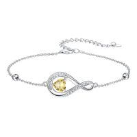 wholesale 925 Sterling Silver Birthstone Infinity Bracelet Jewelry Christmas Gift for Women-November