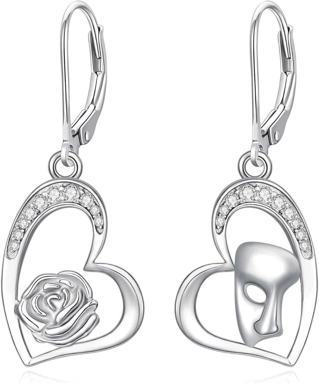 Sterling Silver Snowflake Daisies Sunflower Comedy Tragedy Mask Opera Mask Hummingbird Black Cat Dangle Earrings for Women-Opera Mask