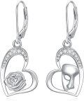 wholesale 925 Sterling Silver Heart-Shaped Rose & Skull Drop Earrings-0-0