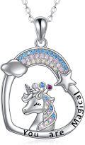 wholesale 925 Sterling Silver Magical Unicorn Rainbow Pendant Necklace for Women Girls Gifts-0-0