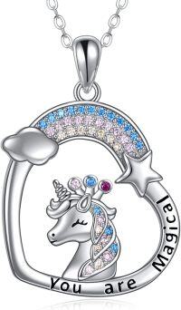 wholesale 925 Sterling Silver Magical Unicorn Rainbow Pendant Necklace for Women Girls Gifts-C-Unicorn
