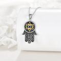 wholesale 925 Sterling Silver Evil Eye Hamsa Hand Pendant Necklace with Blue Stone and Cubic Zirconia-0-2