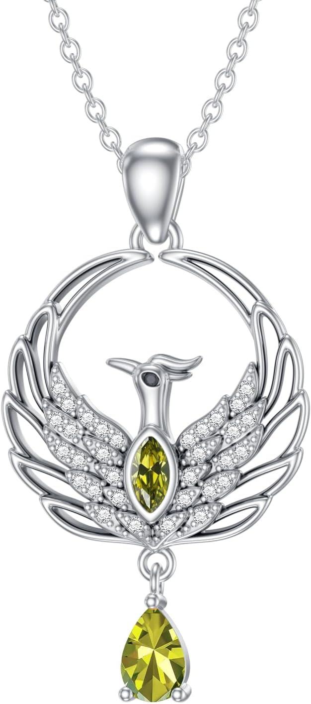 Metal Synthetic Stone Phoenix Necklace Nirvana Rebirth Pendant Gift for Women-August