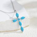 wholesale 925 Sterling Silver Turquoise Marquise Stone Cross Pendant Necklace for Women Girls Vintage Bohemian Victorian Style s 45cm Chain Length-0-4