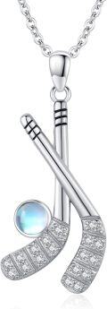 wholesale 925 Sterling Silver Moonstone Hockey Stick Pendant Necklace for Women-0-0