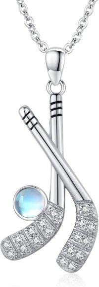 wholesale 925 Sterling Silver Moonstone Hockey Stick Pendant Necklace for Women-Hockey