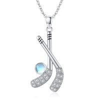 wholesale 925 Sterling Silver Moonstone Hockey Stick Pendant Necklace for Women-Hockey