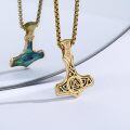 wholesale Gold 925 Sterling Silver Abalone Norse Jewelry Mjolnir Pendant Necklace  for Men-0-3