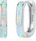 wholesale 925 Sterling Silver White Opal Huggie Earrings for Women, Lucky Stone Hoops, Hypoallergenic Square Design, Sparkling Gift-0-0