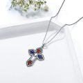 wholesale 925 Sterling Silver with Red Onyx & Blue Lapis Lazuli Southwest Cross Necklace for Women-0-1