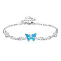 wholesale 925 Sterling Silver Butterfly Shamrock Feather Blue Opal Green Chrysoprase Lapis Lazuli Mustard Seed Daisy Cross Charm Bracelet-Butterfly