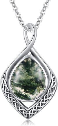 wholesale Sterling Silver Moonstone Turquoise Lapis Lazuli Black Onyx Moss Agate Celtic Knot Teardrop Necklace-Moss Agate
