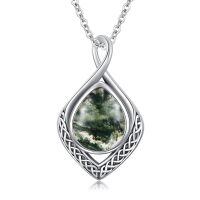 wholesale 925 Sterling Silver Pendant with Black Onyx and Celtic Knot Design - 48cm Chain Length-Moss Agate