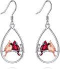 wholesale 925 Sterling Silver Teardrop Red Cardinal Bird Drop Earrings-0-0
