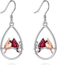 wholesale 925 Sterling Silver Teardrop Red Cardinal Bird Drop Earrings-teardrop bird