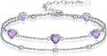 wholesale 925 Sterling Silver & 5A Cubic Zirconia Heart Charm Bracelet - Elegant Double Strand Design, February Birthstone Gift for Women-0-0