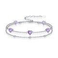 wholesale 925 Sterling Silver & 5A Cubic Zirconia Heart Charm Bracelet - Elegant Double Strand Design, February Birthstone Gift for Women-0-0