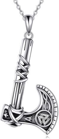 wholesale 925 Sterling Silver Norse Viking Hammer of Thor Mjolnir Pendant Necklace with Valknut Symbol and Celtic Knotwork Design-Battle Axe