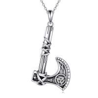 wholesale 925 Sterling Silver Viking Axe Pendant Necklace Thor Hammershead Weapon Jewelry-Battle Axe
