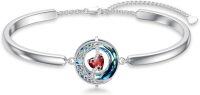 wholesale 925 Sterling Silver Blue Crystal Moon Star Bracelet Birthstone Jewelry Gift for Her-01-Garnet-Jan.