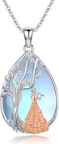 wholesale 925 Sterling Silver Tree of Life Blue Opal Flute Pendant Necklace-0-0