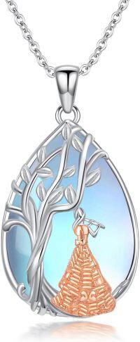 wholesale 925 Sterling Silver Tree of Life Blue Opal Flute Pendant Necklace-Flute