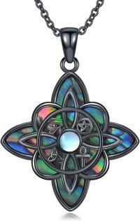 wholesale 925 Sterling Silver Blackened Abalone Shell Pentagram Pendant Witch's Knot Necklace Wicca s for Women-Ankh