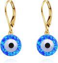 wholesale 14K Gold Blue Opal Evil Eye Leverback Earrings-0-0