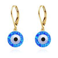 wholesale 14K Gold Blue Opal Evil Eye Leverback Earrings-Evil Eye