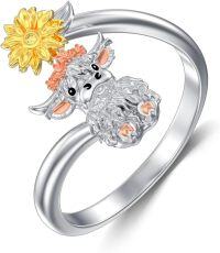 wholesale 925 Sterling Silver Animal Ring Highland Cow Panda Snake Koala Adjustable Open Ring for Women Christmas Birthday Gift-Highland Cow