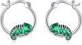 wholesale 925 Sterling Silver Chameleon Hoop Earrings - Green Enamel Charm Gift for Her-0-0