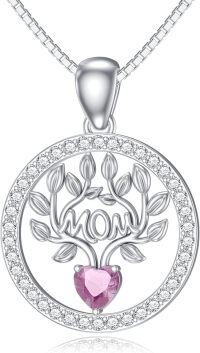 wholesale 925 Sterling Silver 12 Birthstones Tree of Life Necklace for Mom-Simulated Pink Tourmaline-Oct.