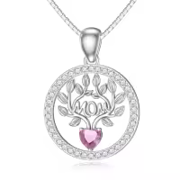 wholesale 925 Sterling Silver 12 Birthstones Tree of Life Necklace for Mom-Simulated Pink Tourmaline-Oct.
