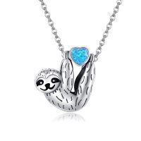 wholesale 925 Sterling Silver Sloth Pendant Necklace Wholesale Hanging On Chain-blue opal sloth