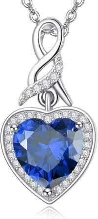 wholesale 925 Sterling Silver AAAAA Cubic Zirconia Heart Pendant Necklace with 12 Birthstones - Adjustable 18-22 Chain-Style 1-09. September(Sapphire)